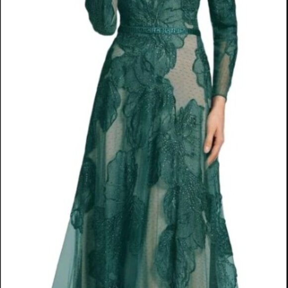 SPECIAL OCCASION Formal SHEER Embroidery Floral Long Evening Gown prom dress - Picture 2 of 5